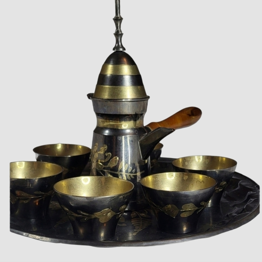 Source Unknown Gold Coffee and Tea Accessory Set Vintage